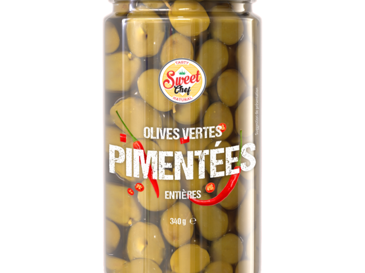 OLIVES VERTES PIMENTÉES – ENTIERES (190g)
